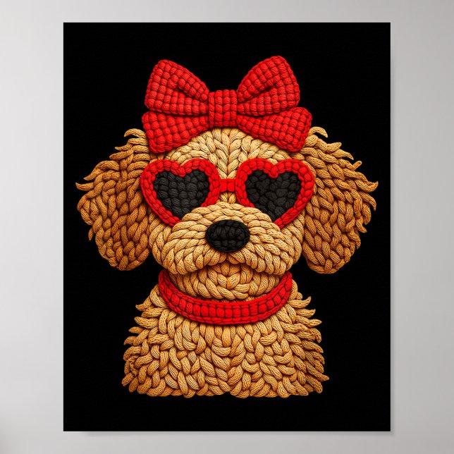 Crochet Puppy Heart Sungles Red Bow Valentines Day Poster (Framsidan)