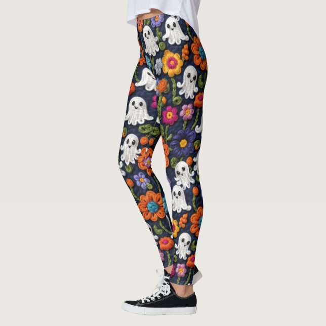 Crochet See Halloween Spöken och Wildblommor Leggings (Vänster)