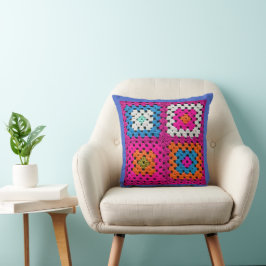 Crochet Square Vivid Färg Crochet Älskare Kudde