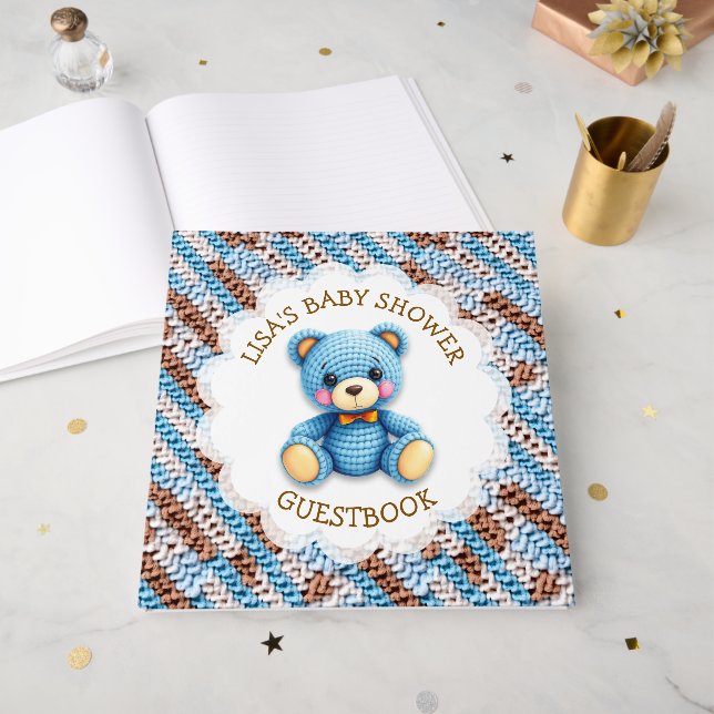 Crochet Teddy Bear | Boy's Baby Shower Gästböcker (Framsidan öppen)