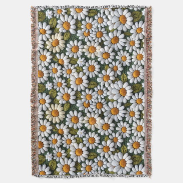 Crochet White Daisies Spring Wildflowers Filt (Framsidan Vertikal)