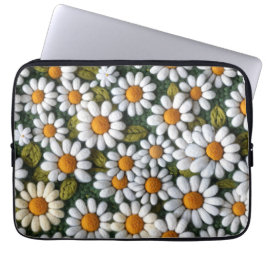 Crochet White Daisies Spring Wildflowers Laptop Fodral