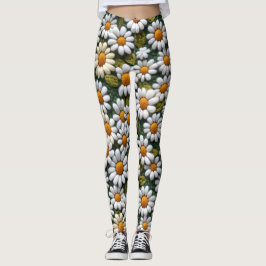 Crochet White Daisies Spring Wildflowers Leggings