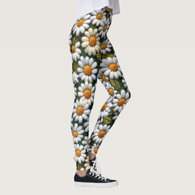 Crochet White Daisies Spring Wildflowers Leggings (Höger)