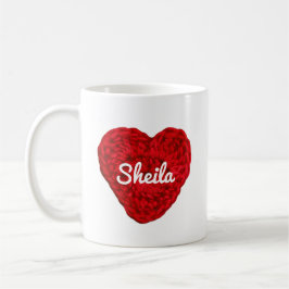 Crochet Yarn Heart + Namn Red Kaffemugg