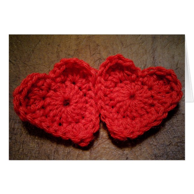 Crochet Yarn Hearts on Wood Handmade made OBS Kort (Framsidan Horizontal)