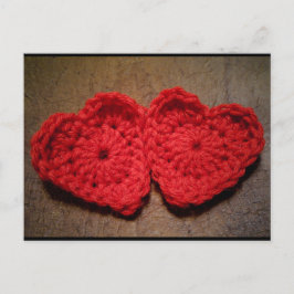 Crochet Yarn Hearts on Wood Handmade made Vykort