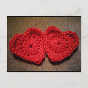 Crochet Yarn Hearts on Wood Handmade made Vykort