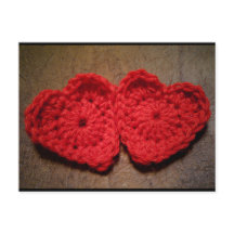 Crochet Yarn Hearts on Wood Handmade made