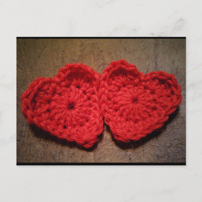 Crochet Yarn Hearts on Wood Handmade made Vykort (Framsida)