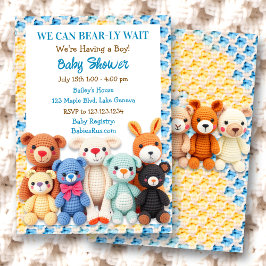 Crocheted Stuffed Animals Boy's Baby Shower Inbjudningar