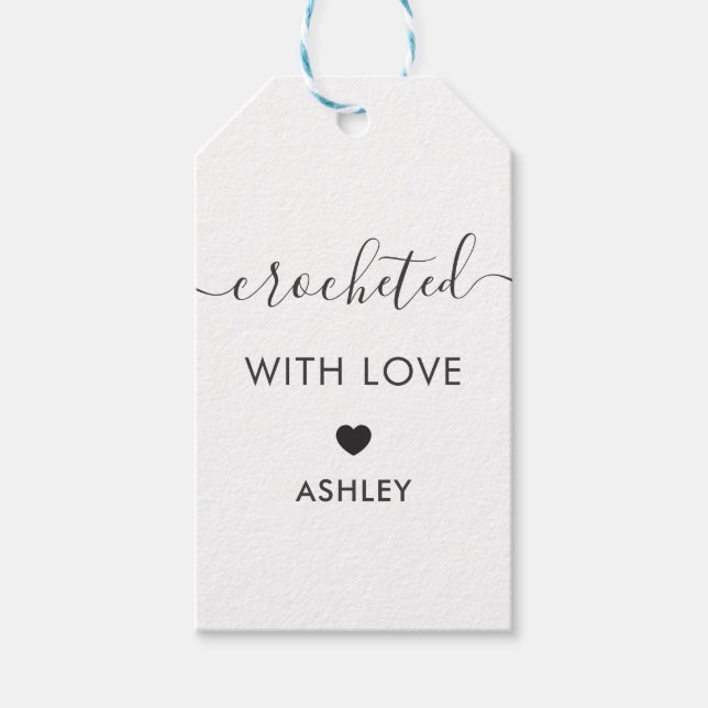 Crocheteteterad med Kärlek, Handmade Gift Märkre,  Presentetikett (Framsidan)