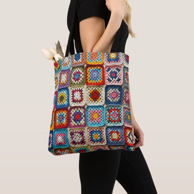 Crochetetetetyren Granny Square Mönster Tygkasse (Närbild)
