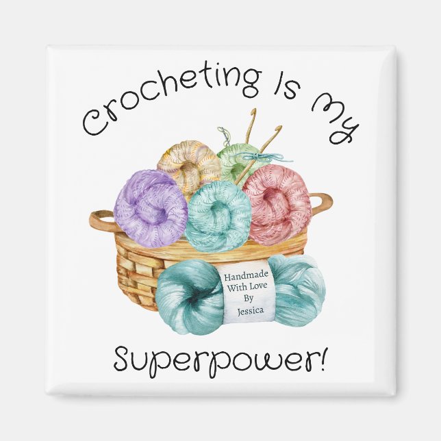 Crocheting är min supermakts Personlig Magnet (Framsidan)
