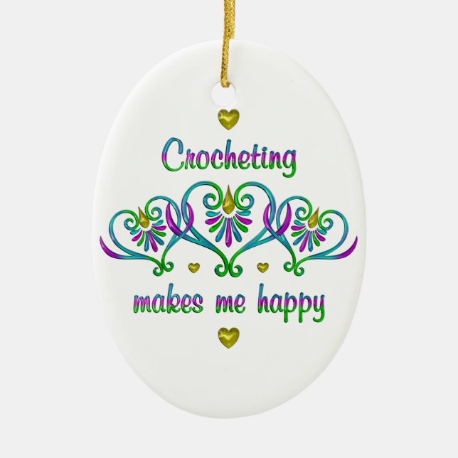 Crocheting gör mig Lycklig Julgransprydnad Keramik (Framsidan)