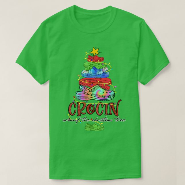 Crocin runt den Julgran nuny Julafton Kristus T Shirt (Design framsida)
