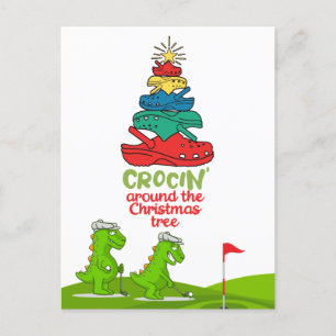 Crocin runt Julgran Crokodile golfer Vykort