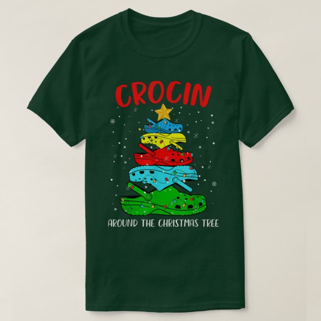 Crocin runt Julgran Pajama Funny Julafton T Shirt (Design framsida)