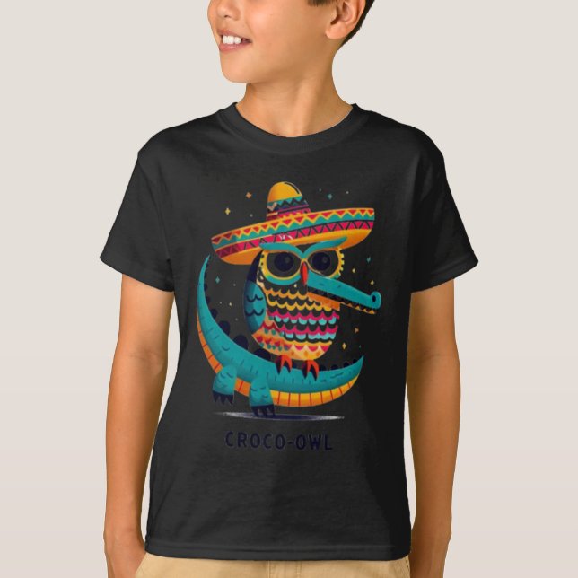 Croco-owl Fiesta Fun And Festive Hybrid Animal Art T Shirt (Framsida)