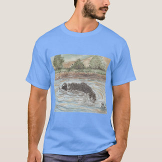Crococollie Border Collie Hund i Vattnet rolig T Shirt