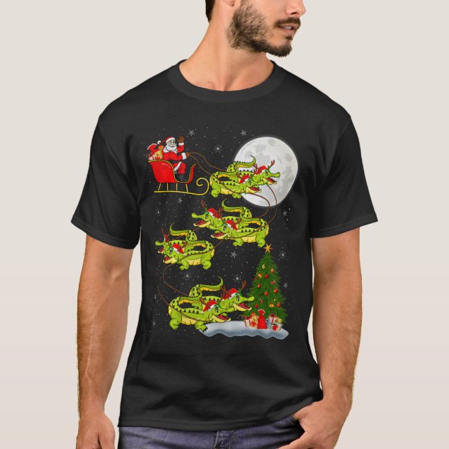 Crocodile Alligators Santa Sleigh Flying Funny Chr T Shirt (Framsida)
