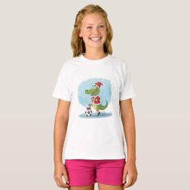 Crocodile in Christmas costume and soccer ball T Shirt