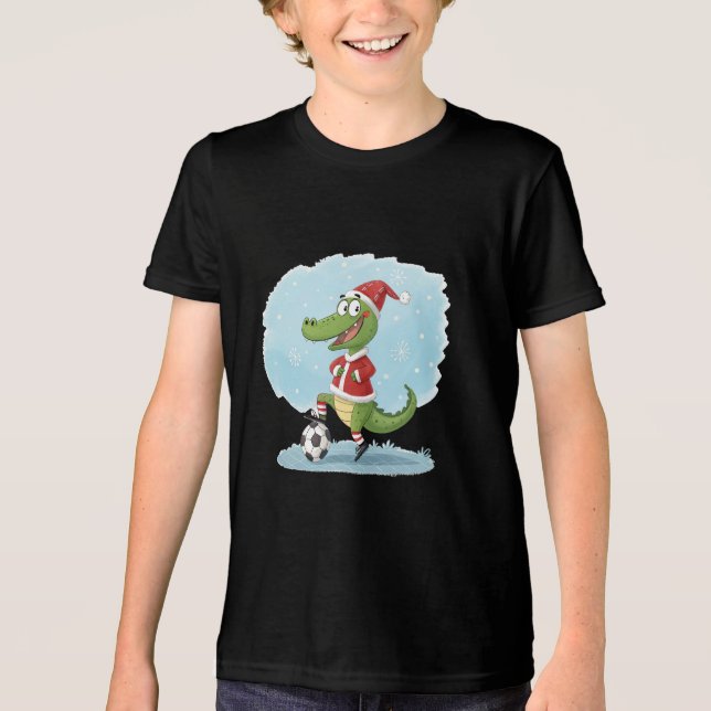 Crocodile in Christmas costume and soccer ball T Shirt (Framsida)