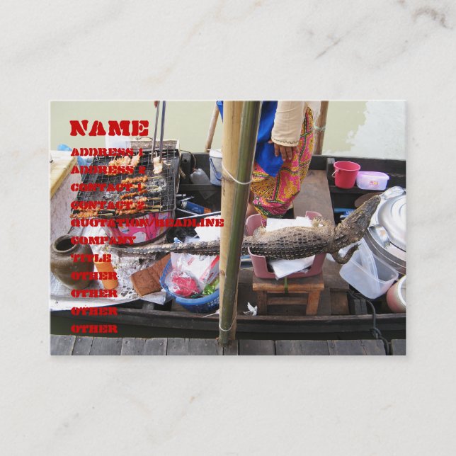 Crocodile Kött BBQ ... Thailändska gatumaten Visitkort (Framsida)