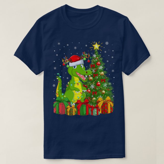 Crocodile Lighting Xmas Tree Santa Hat Crocodile C T Shirt (Design framsida)