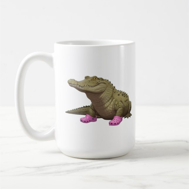 Crocodile wearing croc shoes  kaffemugg (Vänster)