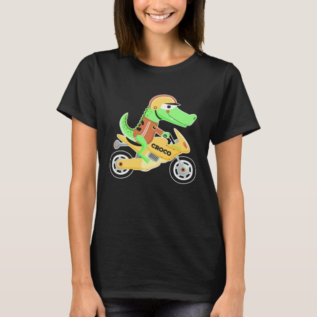 Crocodile with motorcycle biker motorcycle dirt bi t shirt (Framsida)