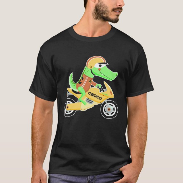 Crocodile with motorcycle biker motorcycle dirt bi t shirt (Framsida)