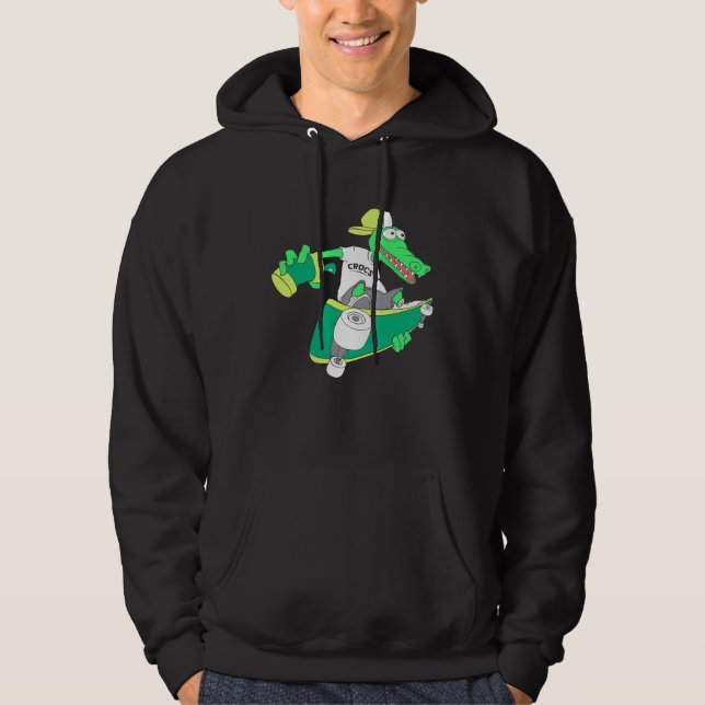Crocodile with skateboard skateboarding skater boy hoodie (Framsida)