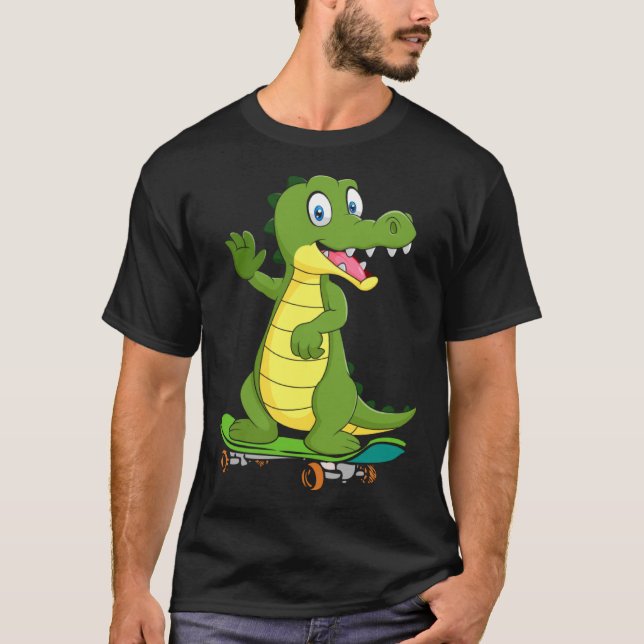 Crocodile with skateboard skateboarding skater boy t shirt (Framsida)