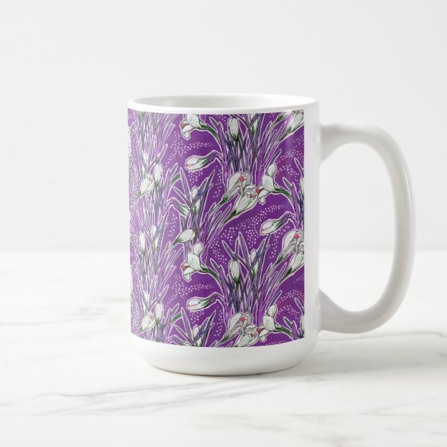 Crocus, Blommigt Botanical Mönster Garden Flowers Kaffemugg (Höger)