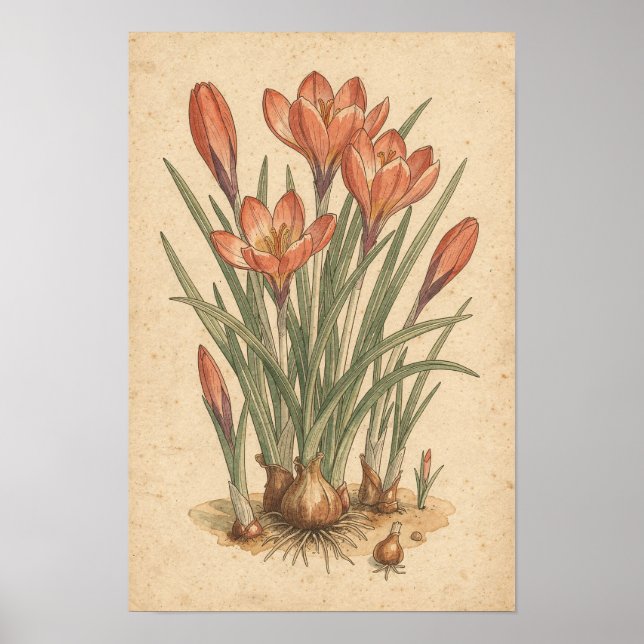 Crocus botaniskt tryck | Vårblomsstudie (Framsidan)
