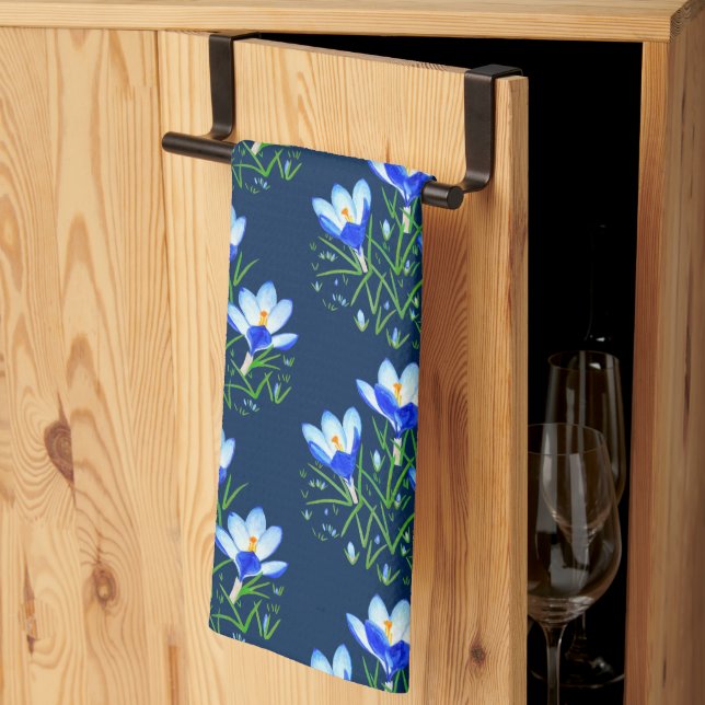 Crocus Flowers Blue Kökshandduk (Thirds Fold)