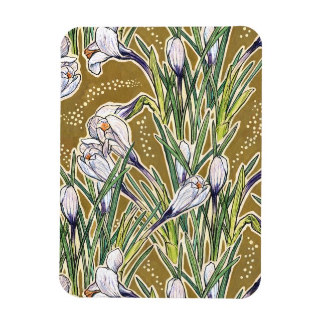 Crocus Flowers Vår Blommigt Botanical Art Mönster Magnet (Vertikal)