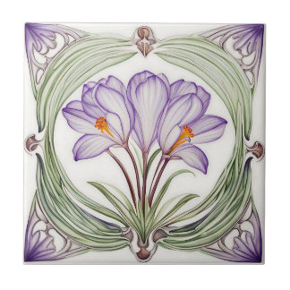 Crocus on Symmetric Art nouveau keramisk panel Kakelplatta