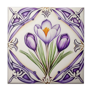 Crocus på Symmetric Art nouveau Kakelplatta