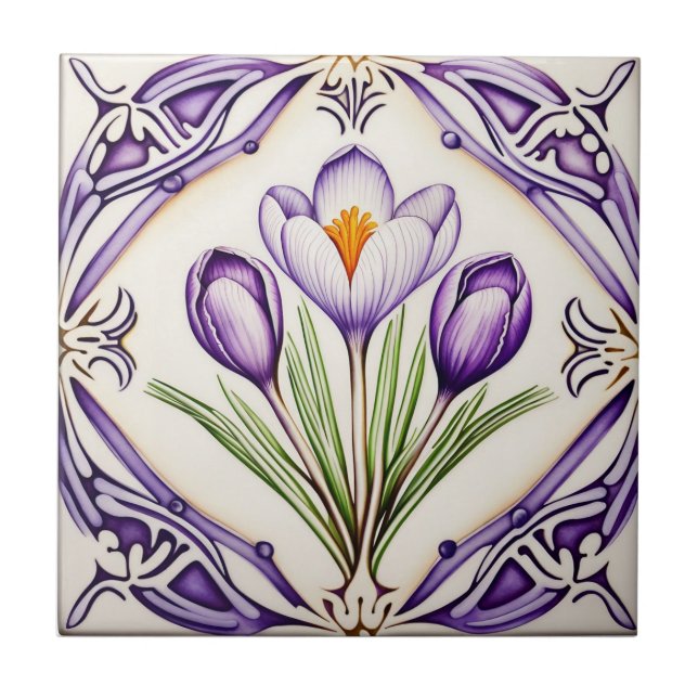 Crocus på Symmetric Art nouveau Kakelplatta (Framsidan)