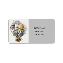 Crocus Vår Flower Botanical Blommigt Art Adressetikett