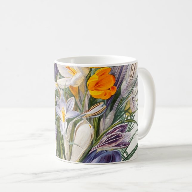 Crocus Vår Flower Botanical Blommigt Art Kaffemugg (Framsida höger)