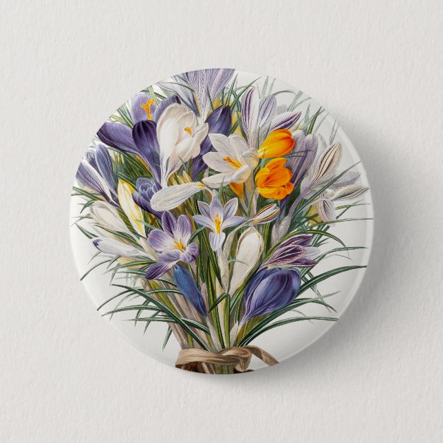Crocus Vår Flower Botanical Blommigt Art Knapp (Framsida)