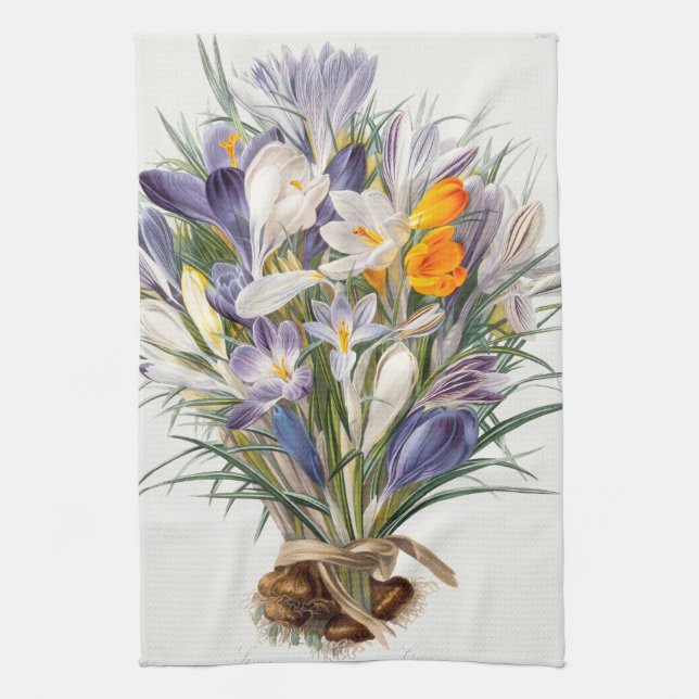 Crocus Vår Flower Botanical Blommigt Art Kökshandduk (Vertikal)