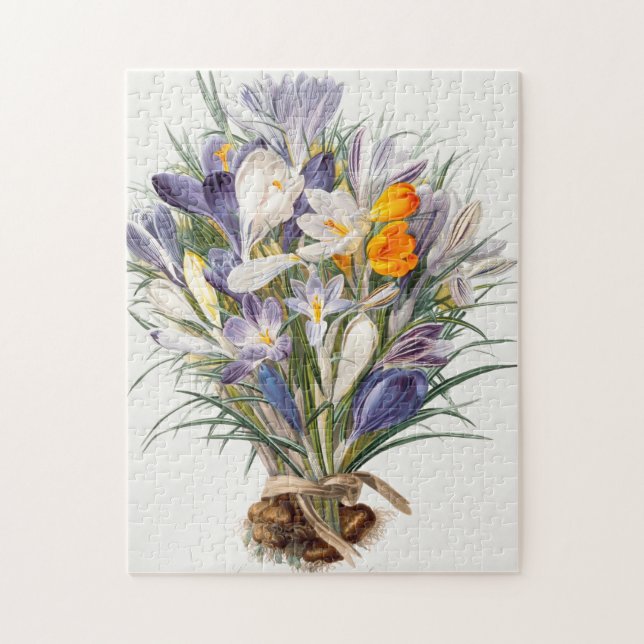 Crocus Vår Flower Botanical Blommigt Art Pussel (Vertikal)