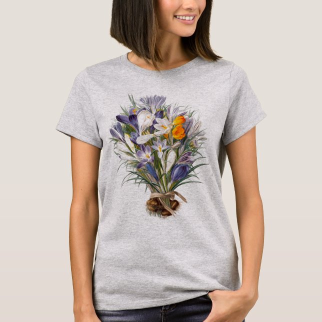 Crocus Vår Flower Botanical Blommigt Art T Shirt (Framsida)