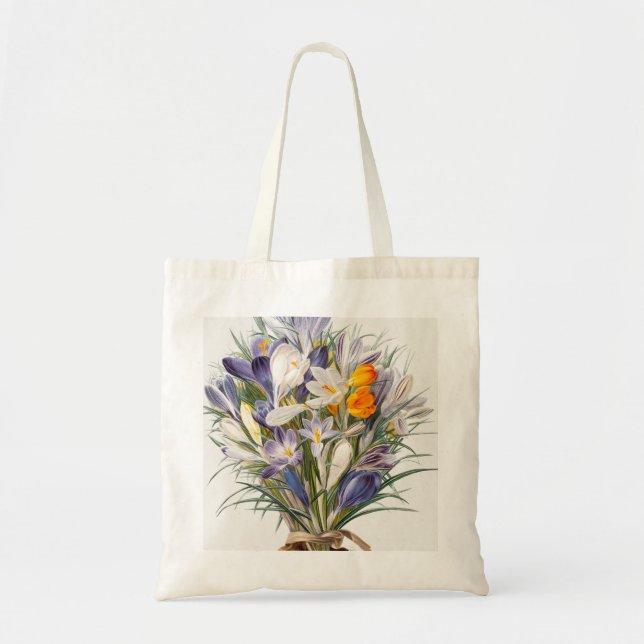 Crocus Vår Flower Botanical Blommigt Art Tygkasse (Framsidan)