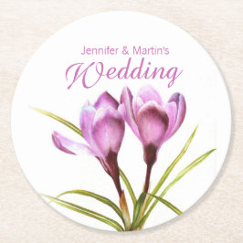 Crocus vattenfärgskonst lila bröllop underlägg papper rund