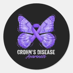 Crohns sjukdom Awareness Month Butterfly Lila R Runt Klistermärke